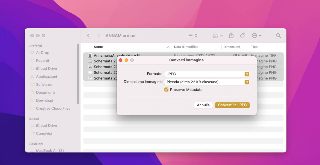 Come usare le azioni rapide di macOS Monterey per ridurre al volo il “peso” delle immagini