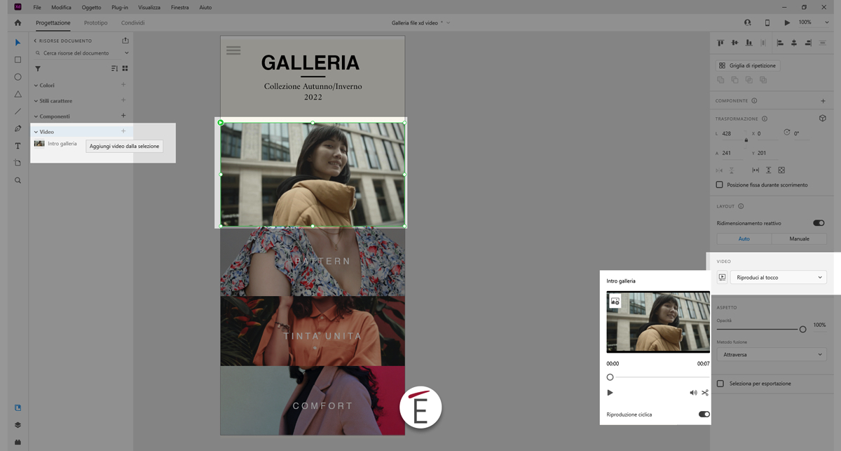 Impostazioni Video in Adobe xd espero