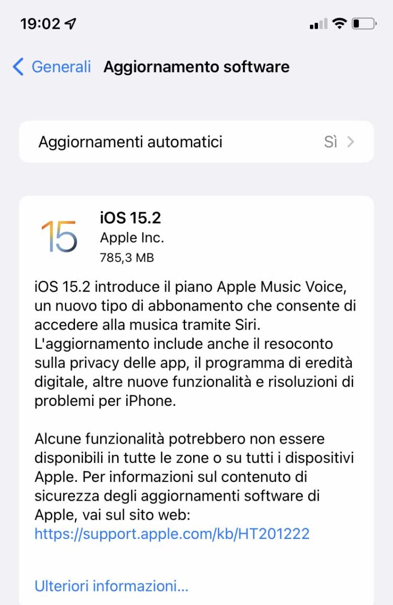 Disponibile aggiornamento a iOS 15.2 e iPadOS 15.2 Disponibile aggiornamento a iOS 15.2 e iPadOS 15.2